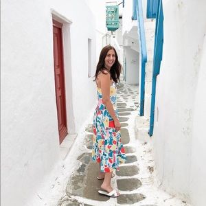 Bright mykonos boutique midi dress with pockets size medium